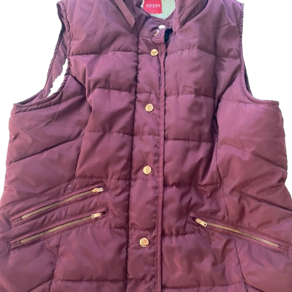 Guess Sherpa vest Eggplant purple with removable Hood XL - Picture 4 of 7
